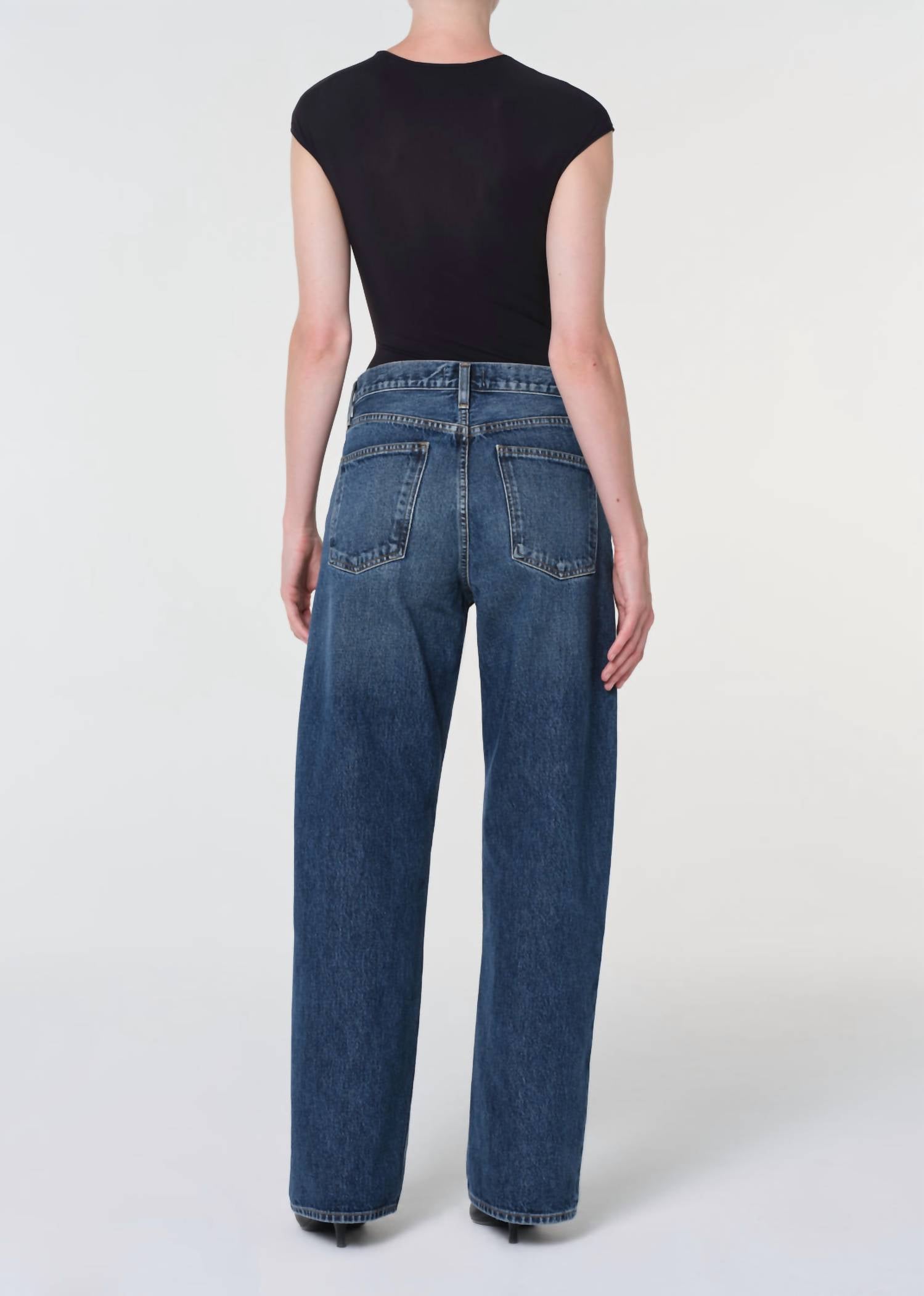 AGOLDE Arc Wide Leg Jeans in shortwave - women's jeans - detail view