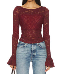 Free People Lace Layering Long Sleeve Blouse in cabrenet - women's blouse