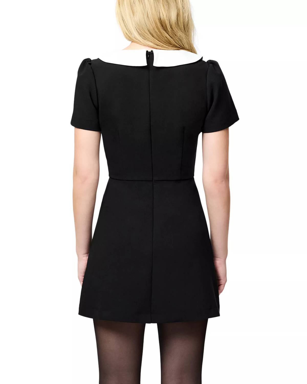 FRENCH CONNECTION Azra Combo Carey Short Sleeve Collar Dress in black white - women's dress - alternate view
