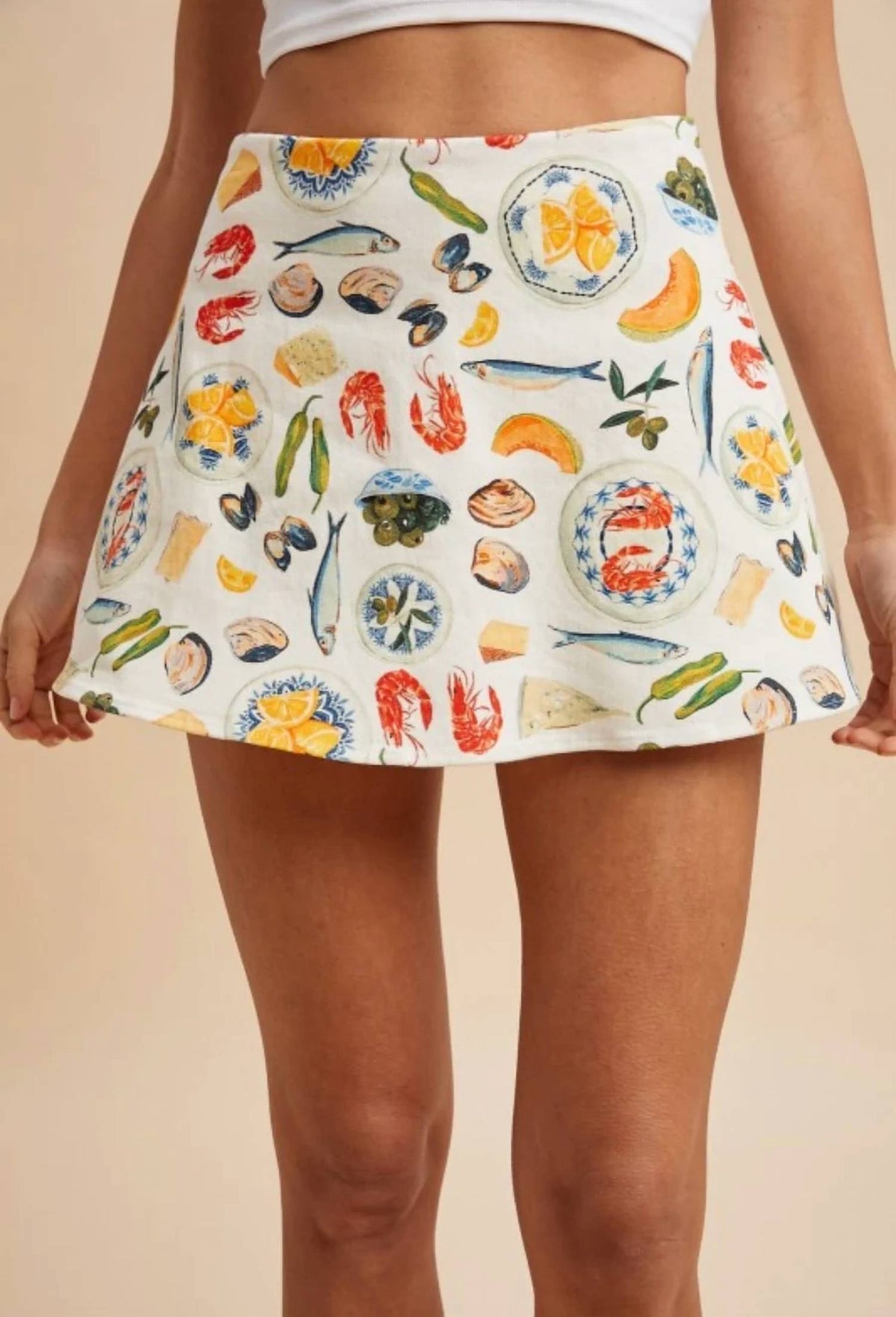 Anniewear - Mediterranean Food Motif Printed Skort