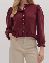 Entro - Button Front Ruffled Cardigan