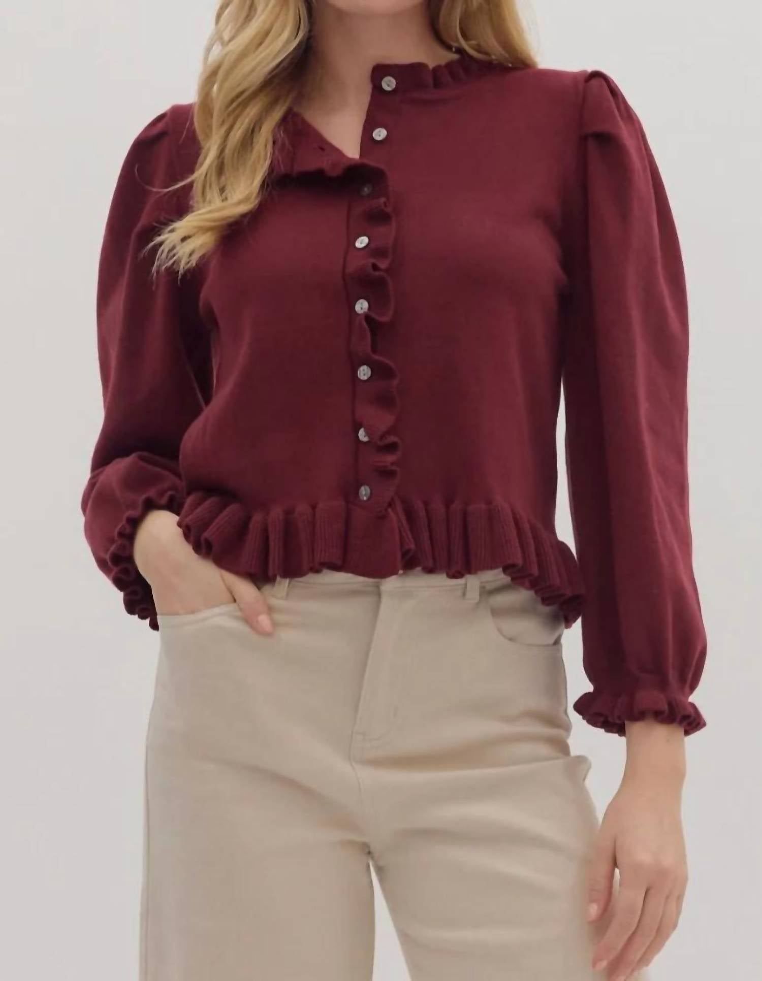 Entro - Button Front Ruffled Cardigan