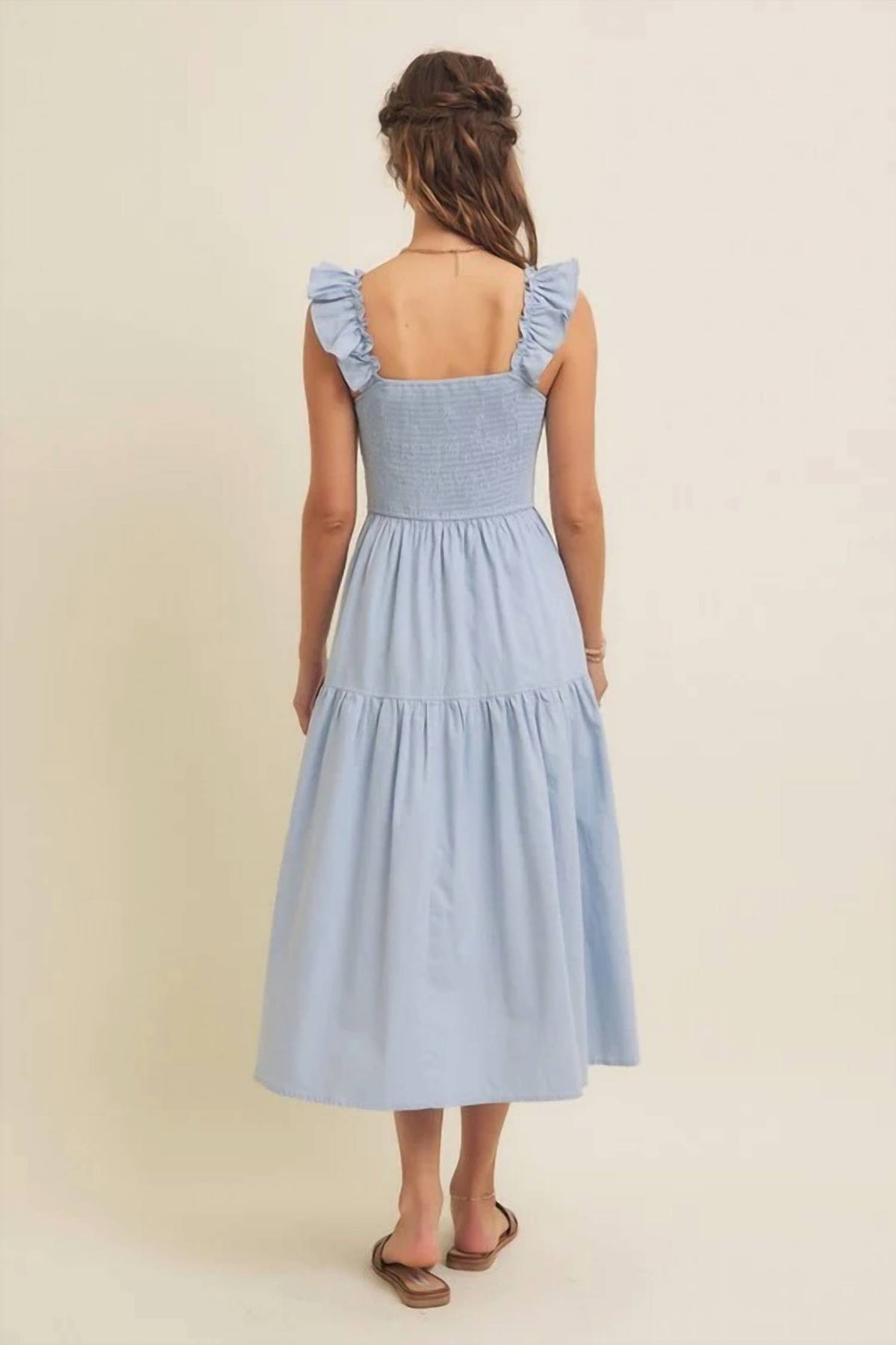In February - Airy Smocked Back Tiered Midi Dress