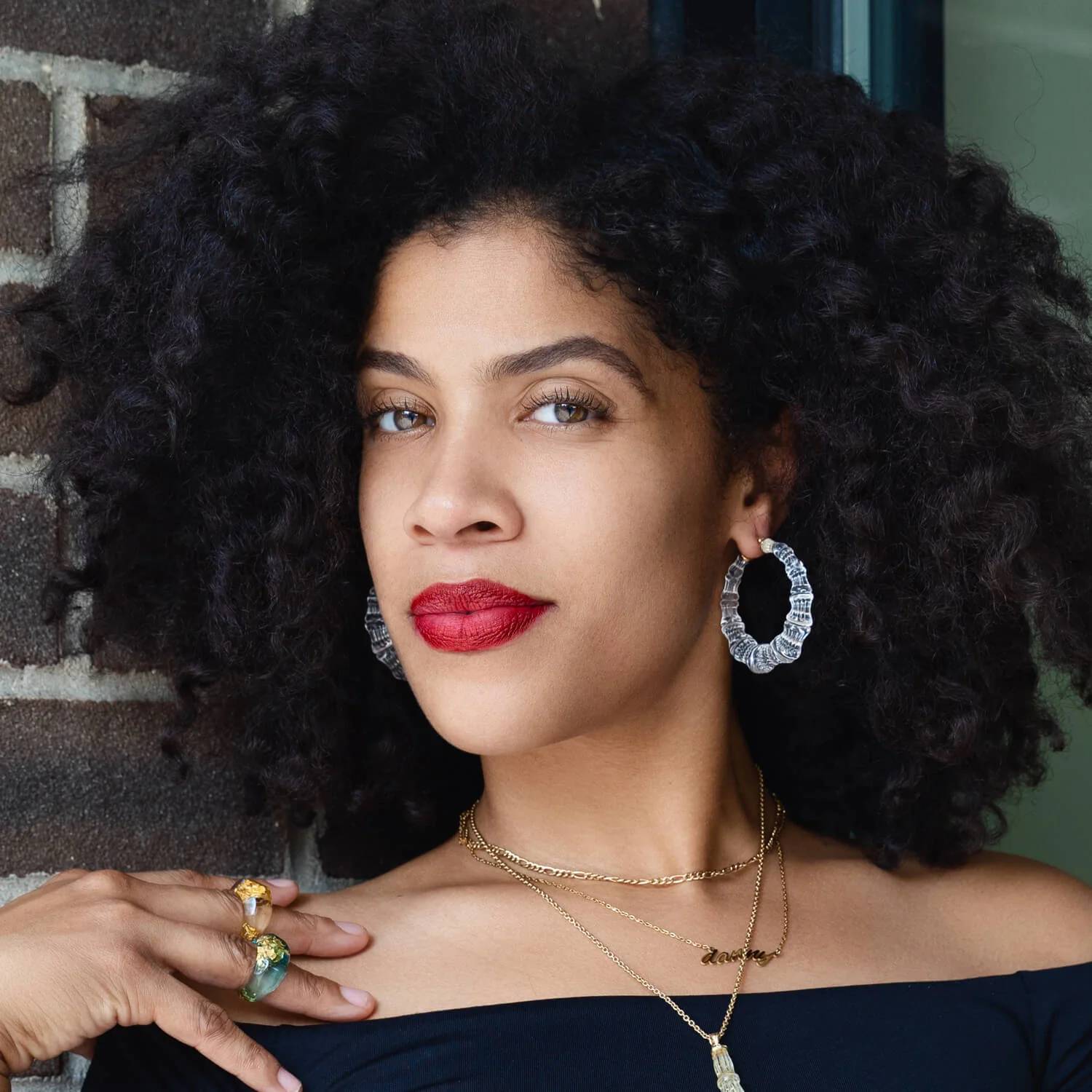 Gold & Honey - Women's Lucite Bamboo Hoop Earrings