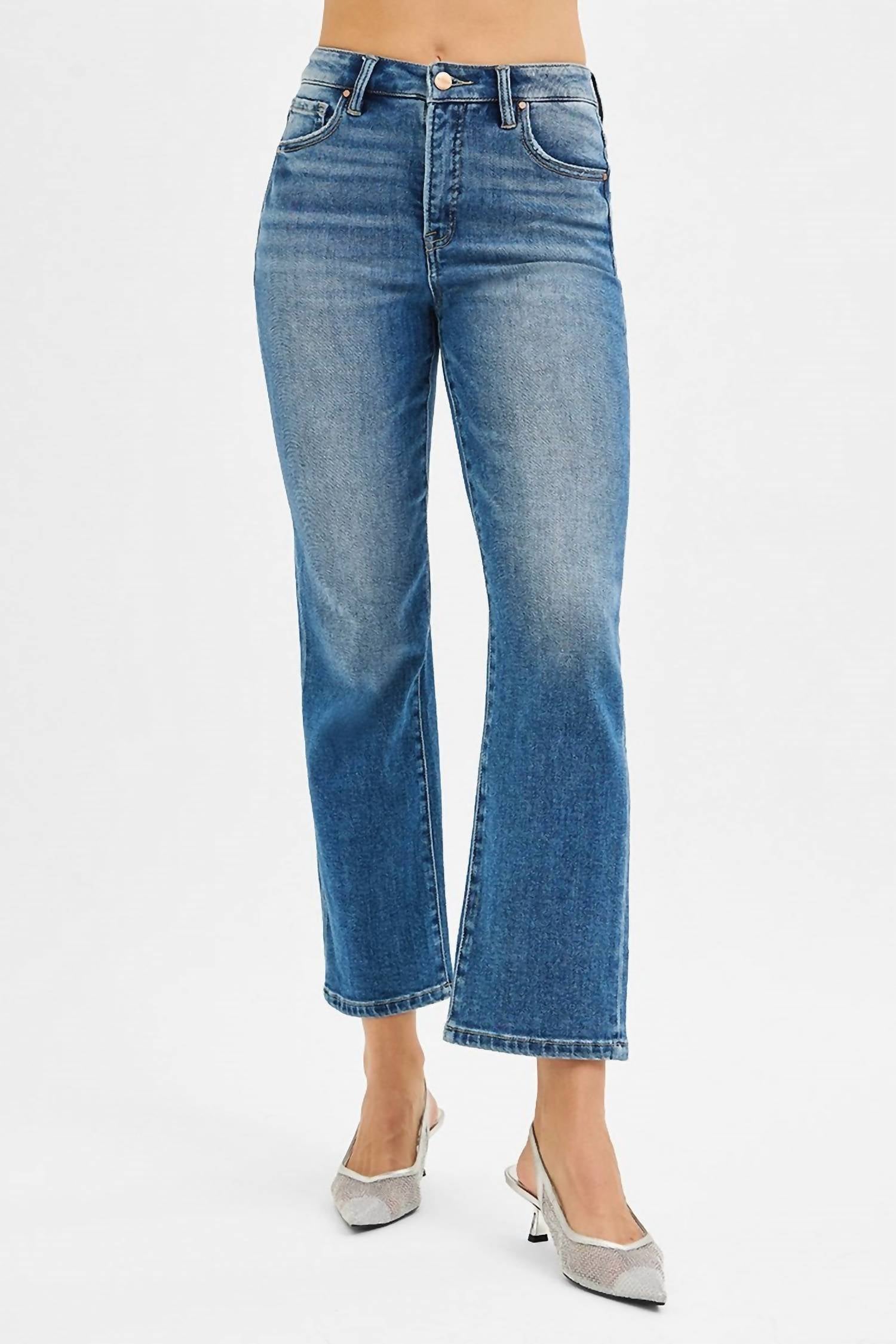 Risen - Tummy Control High Rise Crop Straight Leg Jeans