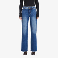 Bayeas High Rise Raw Hem Jean in medium blue - women's jeans