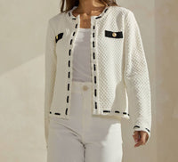 ABLE Contrast Trim Cardigan in white black - women's cardigan