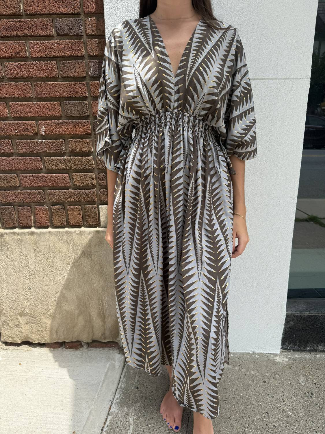 Paani - Printed Smocked Kaftan Dress