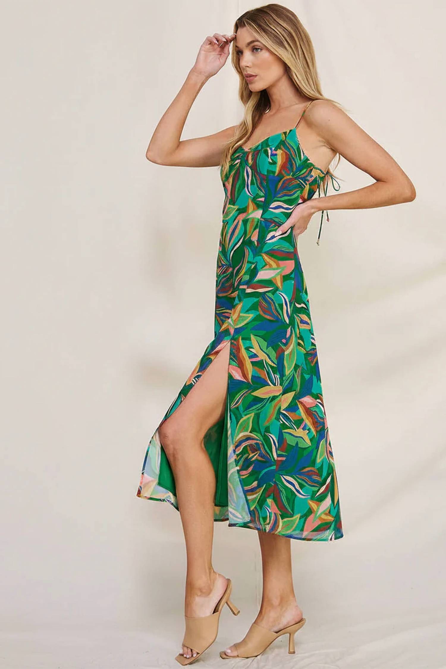Allie Rose - Hailey Tropical Slit Hem Midi Dress