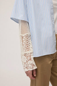 Ottod'Ame - Striped Shirt With Macramé Inserts