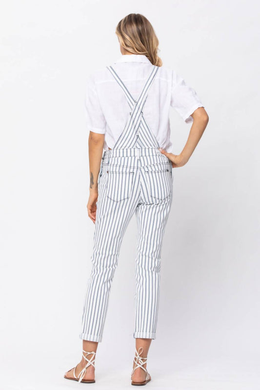 Judy Blue - Pin Stripe White Boyfriend Overalls