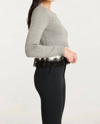 cinq a sept Zyla Pullover Sweater in heather grey ivory black - women's sweater - detail view