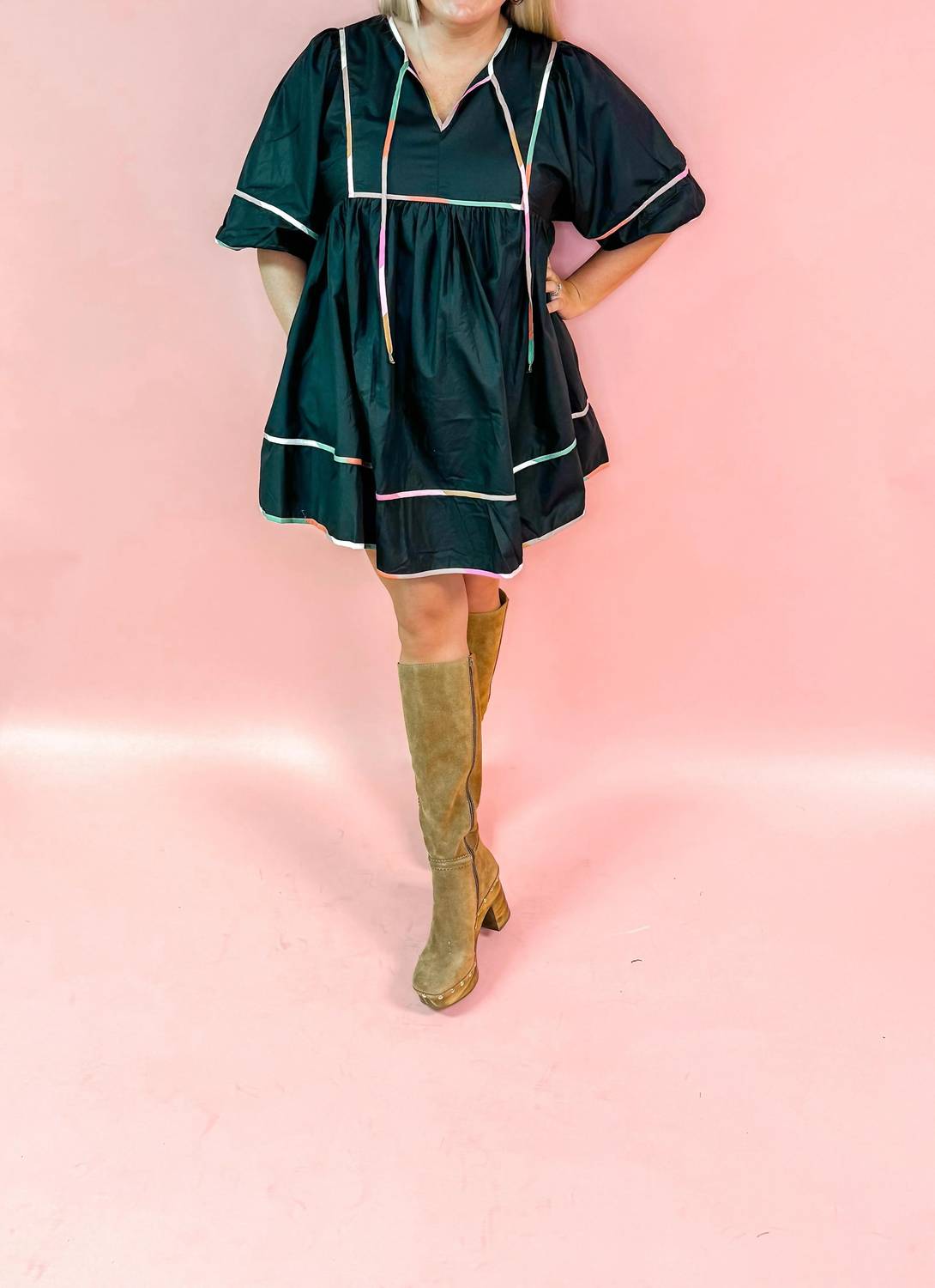 Style Usa - Women's Color Block Trim Mini Dress