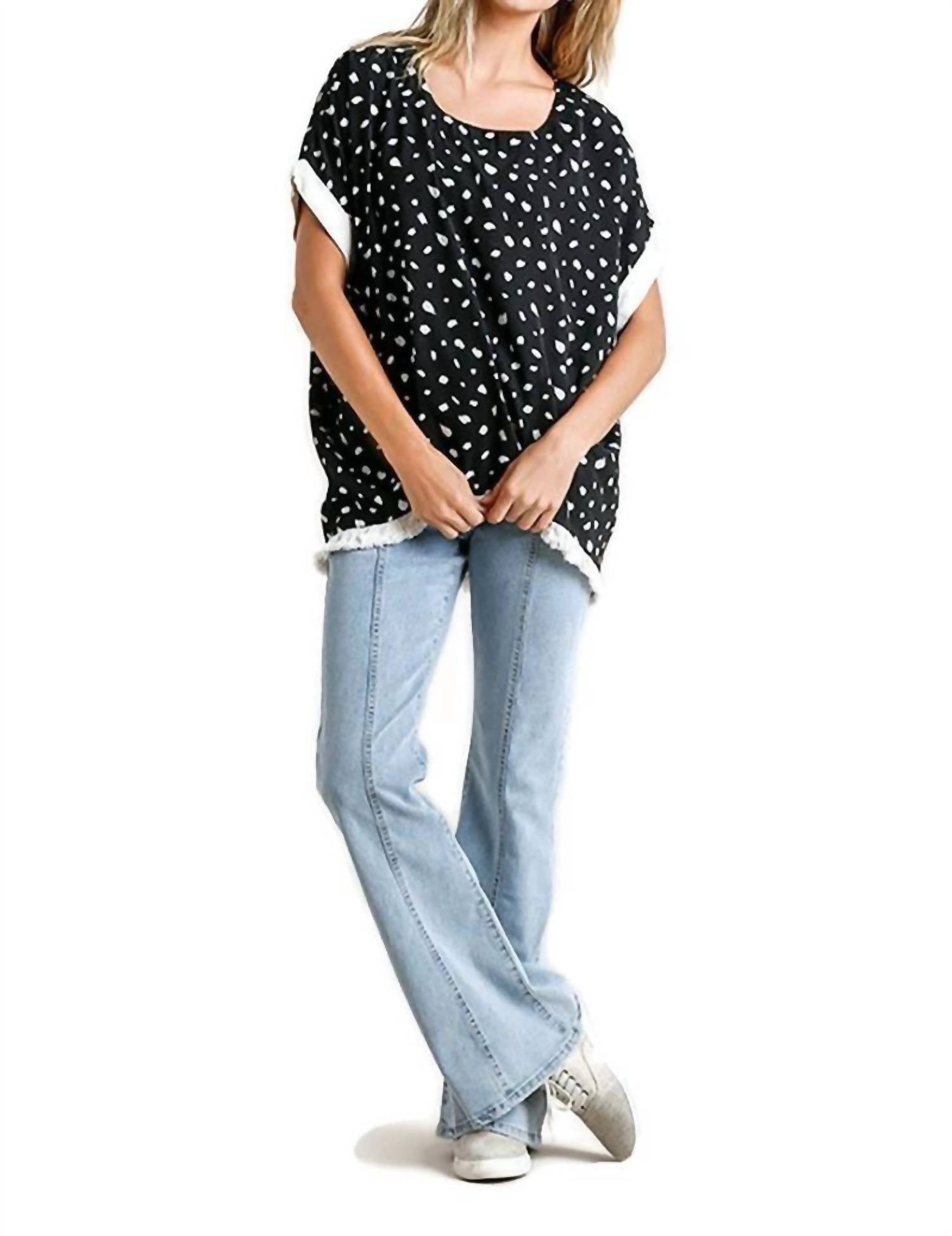 Umgee - Dalmatian Frayed Hem Top