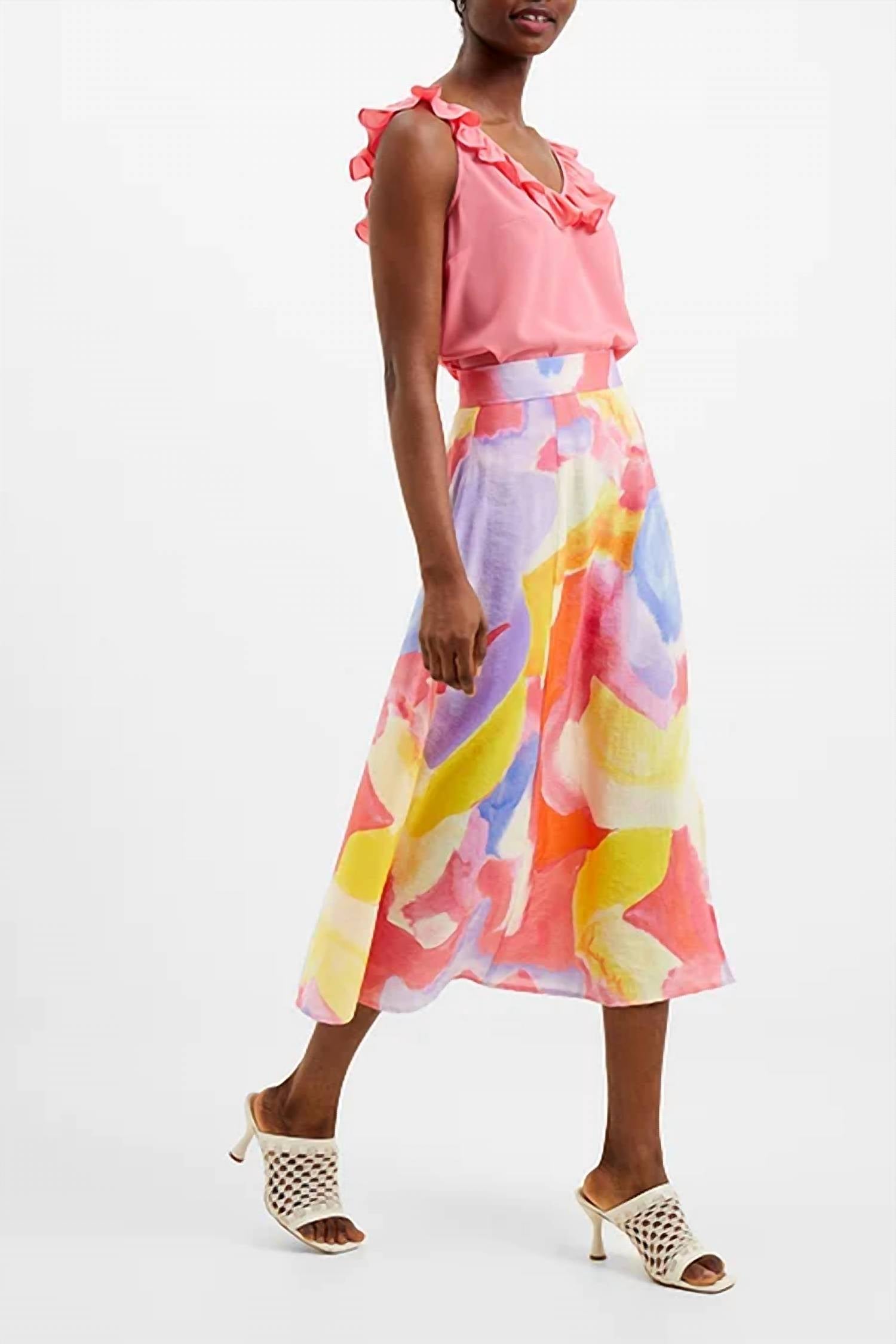 FRENCH CONNECTION Isadora Faron Drape Slip Skirt in summer multi - women's skirt - detail view