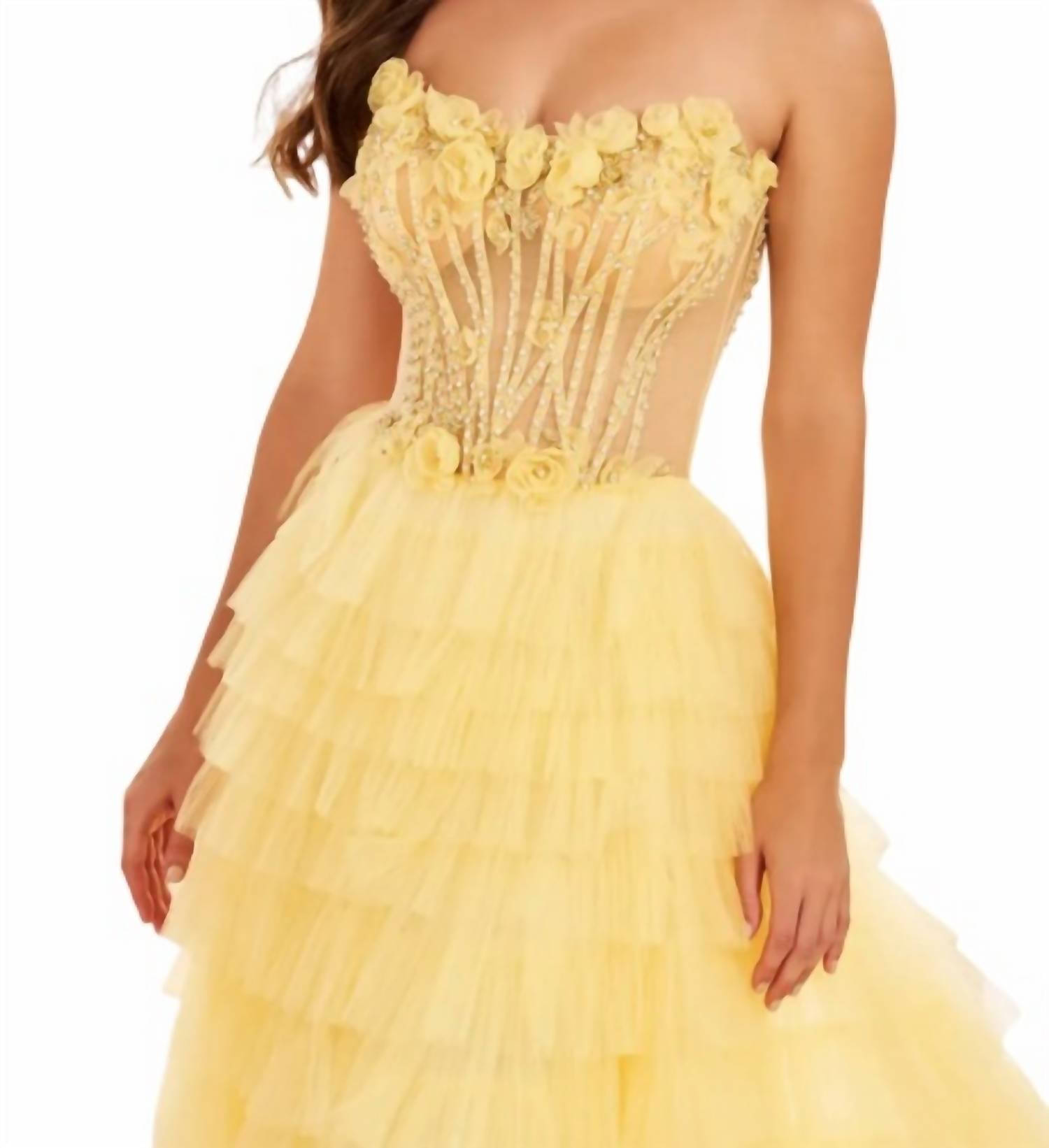 Ellie Wilde - Tiered Ruffle Gown With Sheer Corset Bodice