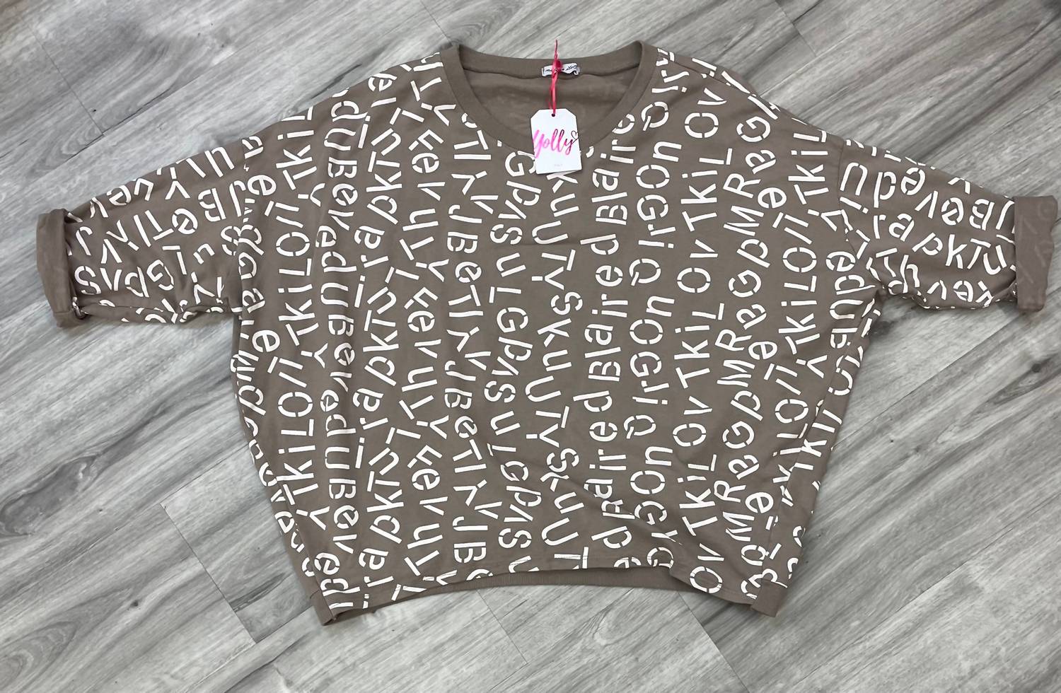 Yolly - Cuffed Sleeve With Letters Crewneck Pullover