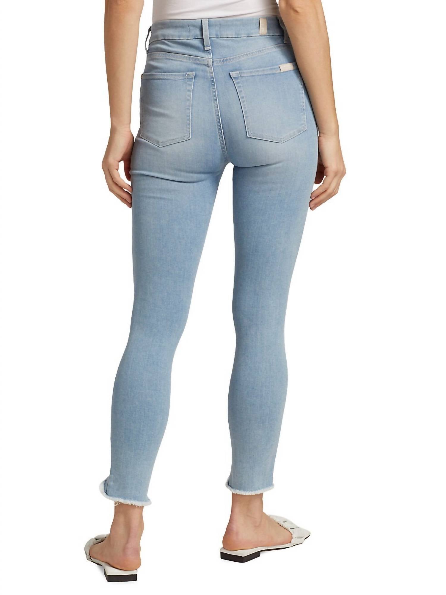 7 For All Mankind Ankle Skinny Frayed Wave Hem Jeans in maple - women's jeans - detail view