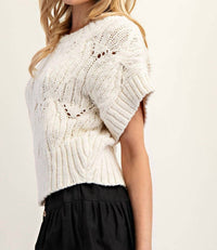 ee:some Cable Knit Short Sleeve Sweater Top in oatmeal - women's sweater - view 4
