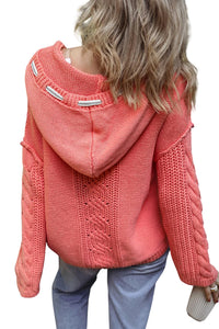 Sweet Lover Fashion - Coral Knit Drawstring Hooded Sweater