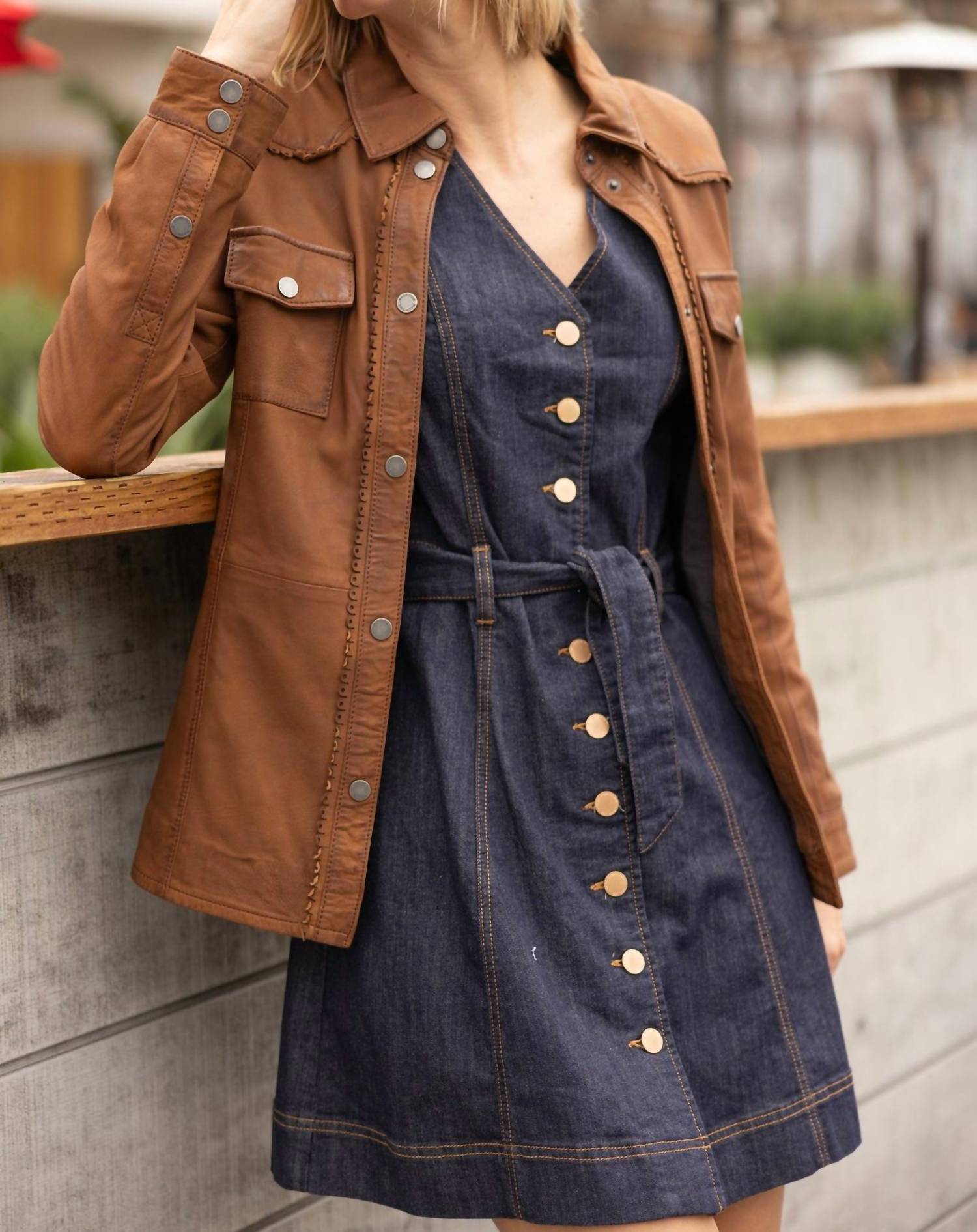 MAURITIUS Melodee Leather Jacket in cognac - women's jacket