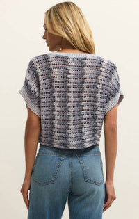 Z Supply Ballast Crochet Stripe Sweater Top in calypso blue indigo - women's sweater - detail view