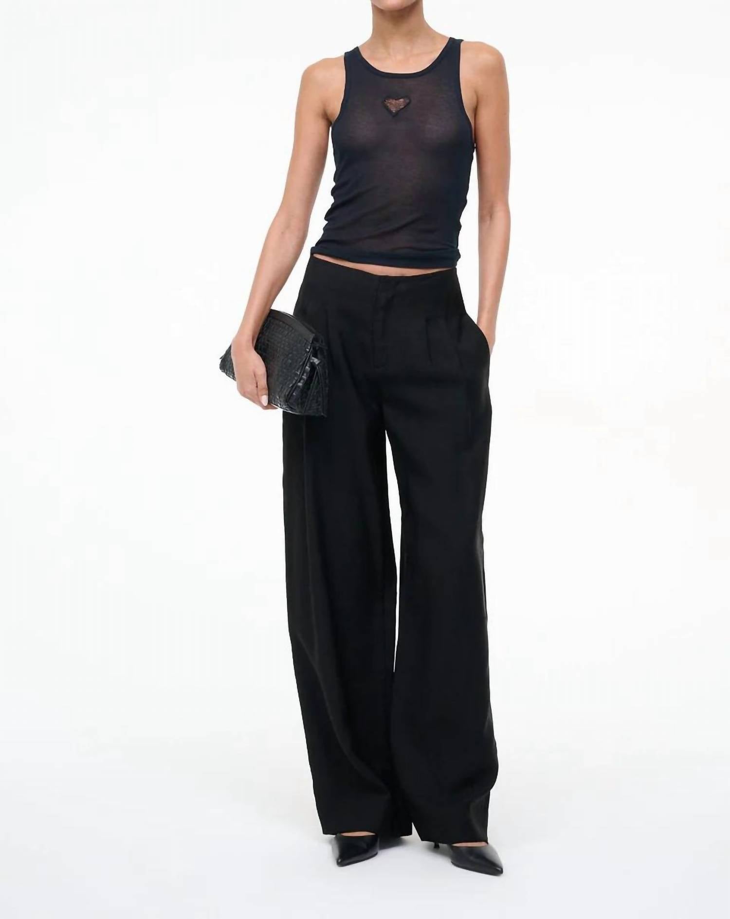 STAUD Pierre Pant Wide Leg Trouser in black - women's pants - detail view