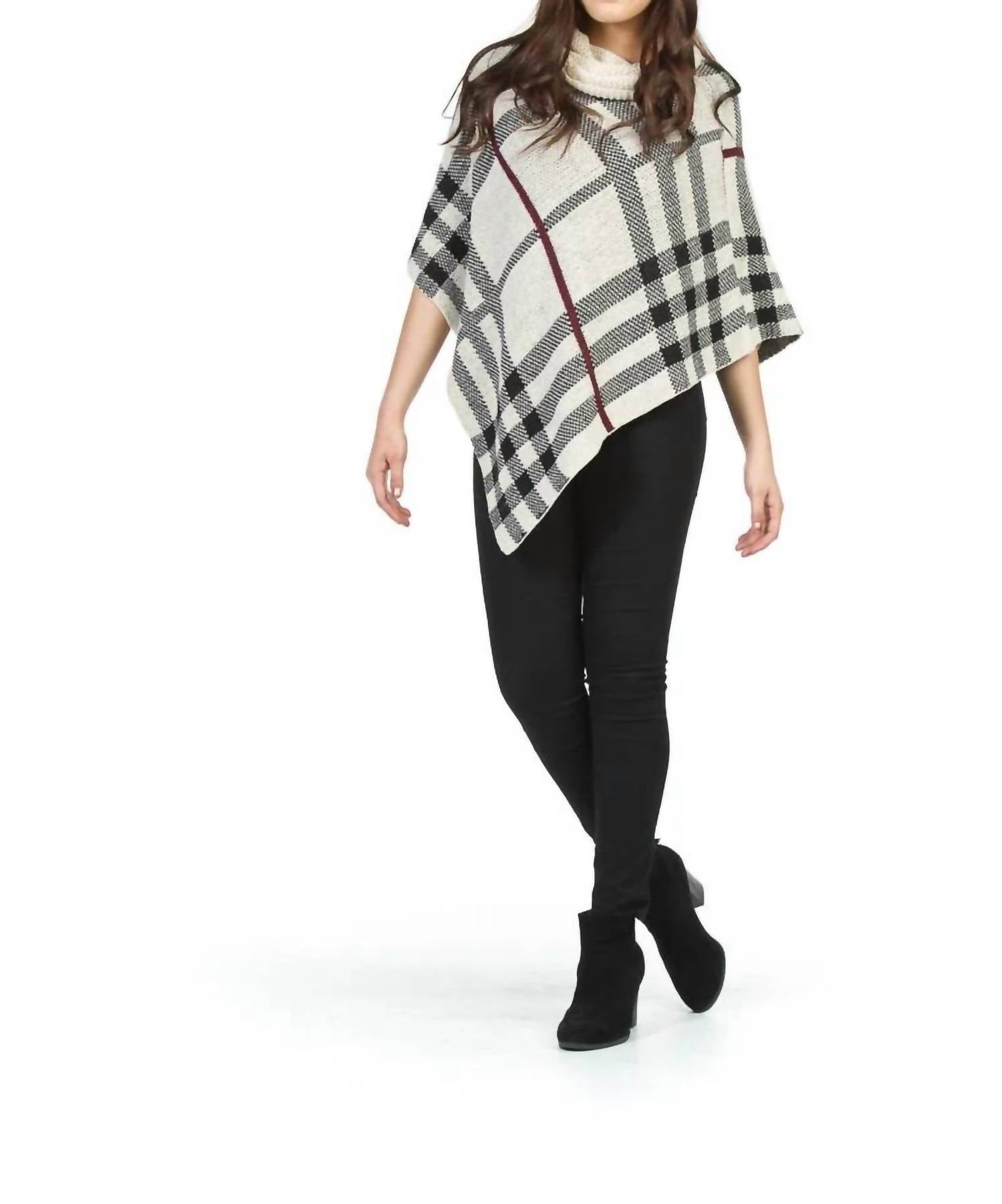Papillon - Plaid Cowl Neck Poncho