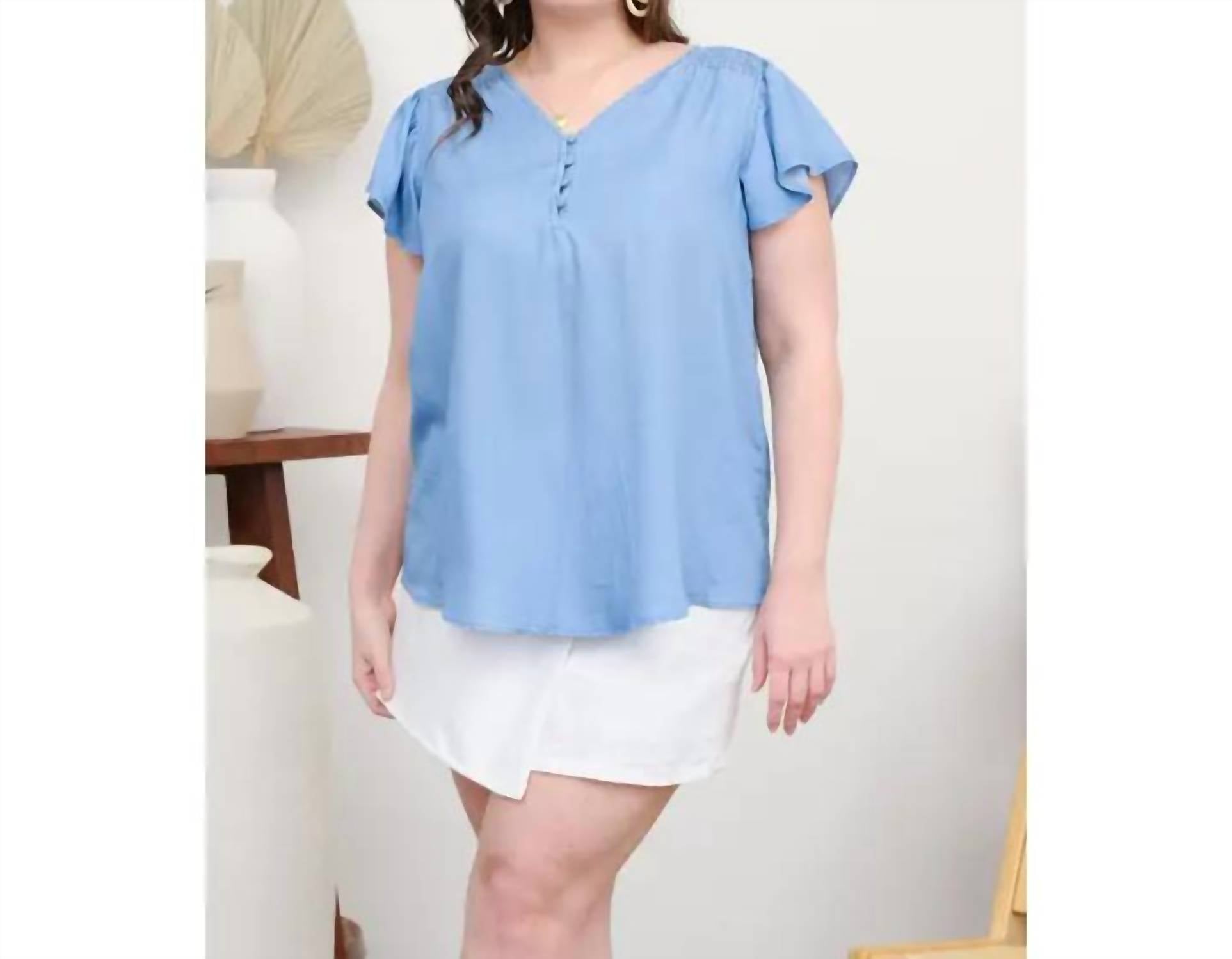 Perch By Blu Pepper - Ruffle Sleeve Chambray Top
