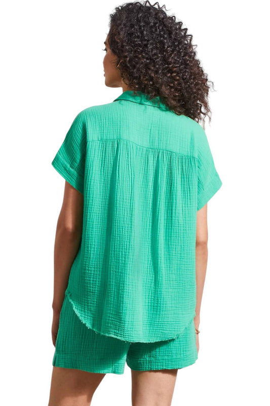 Tribal - Cotton Gauze Button-Up Shirt With Short Sleeves