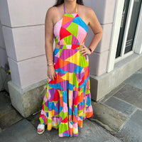 Peach Love - Geo Print Maxi Dress