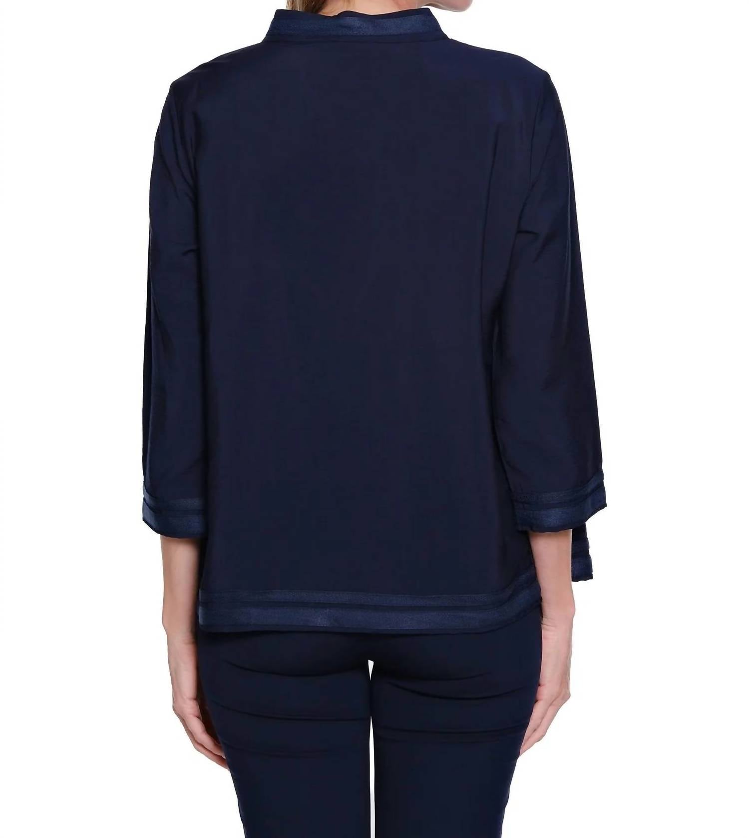 Multiples 3/4 Sleeve Top in midnight - women's blouse - detail view