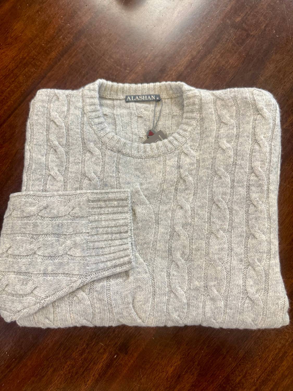Alashan Cashmere Men's Cable Crew Neck Sweater in heather grey - men's sweater
