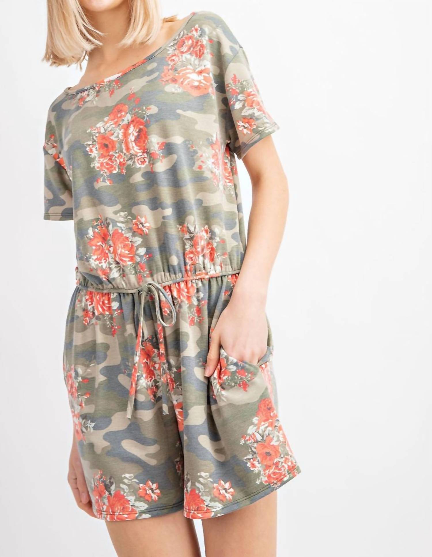 143 Story - Camo Floral Print Side Pocket Romper
