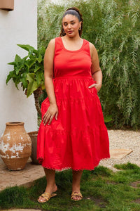 Skies Are Blue - Chanler Knit Mixed Media Midi Dress - Plus