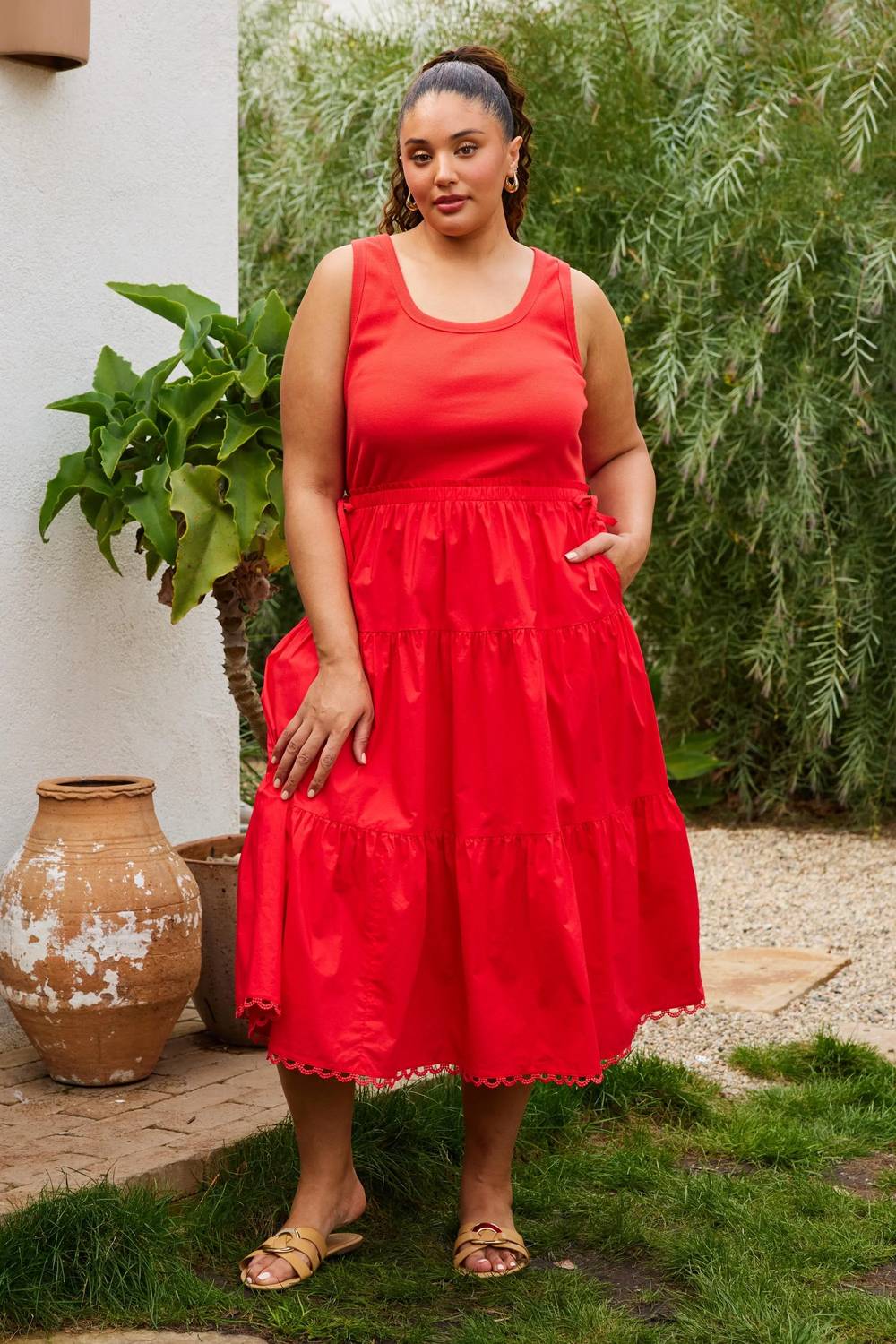 Skies Are Blue - Chanler Knit Mixed Media Midi Dress - Plus