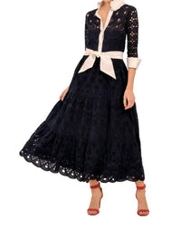 GRETCHEN SCOTT Little Bo Peep Midi Dress in navy white - women's dress - detail view