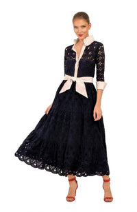 GRETCHEN SCOTT Little Bo Peep Midi Dress in navy white - women's dress - alternate view