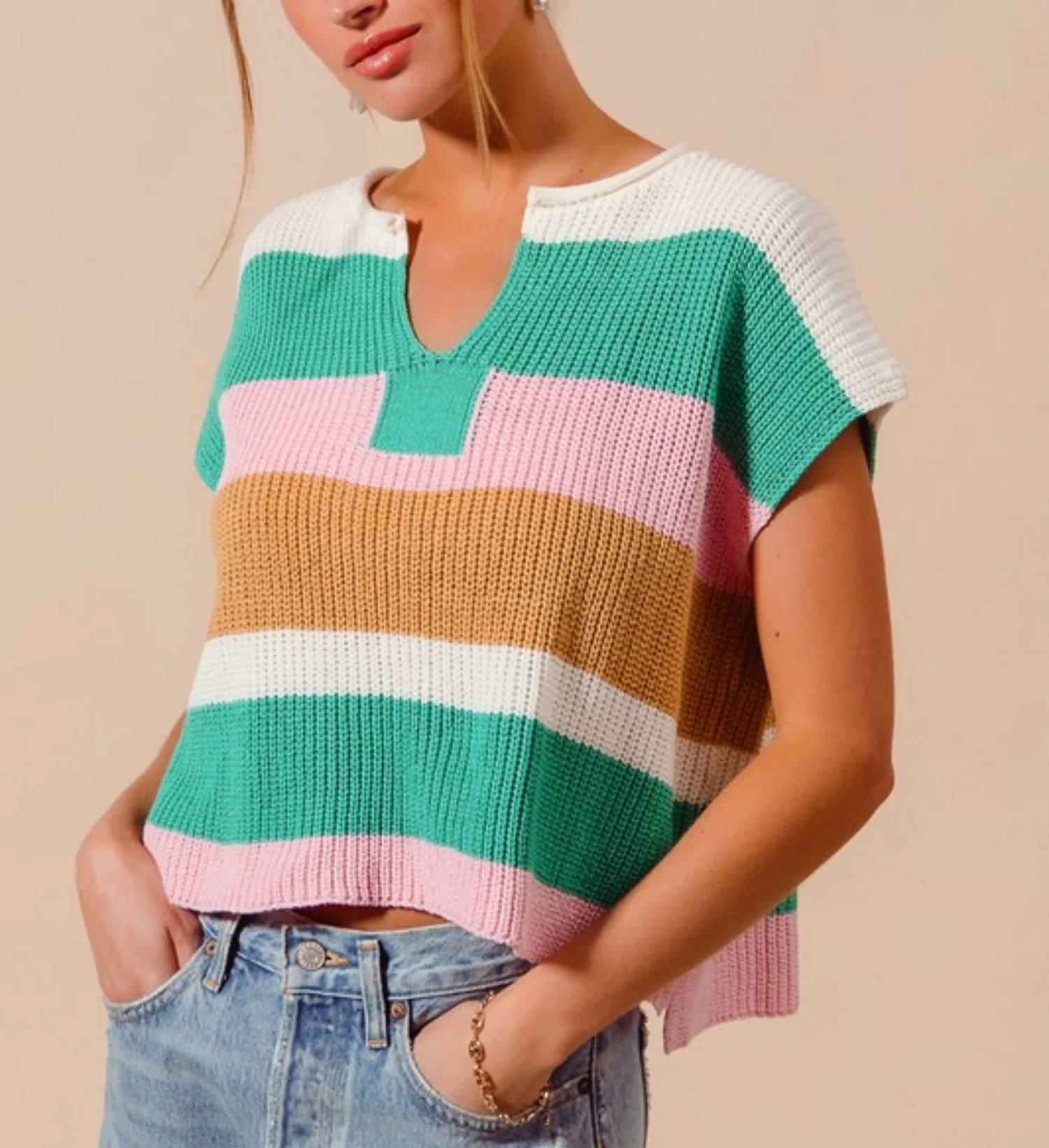 So Me - Stripe Loose Fit Sleeveless Sweater Top