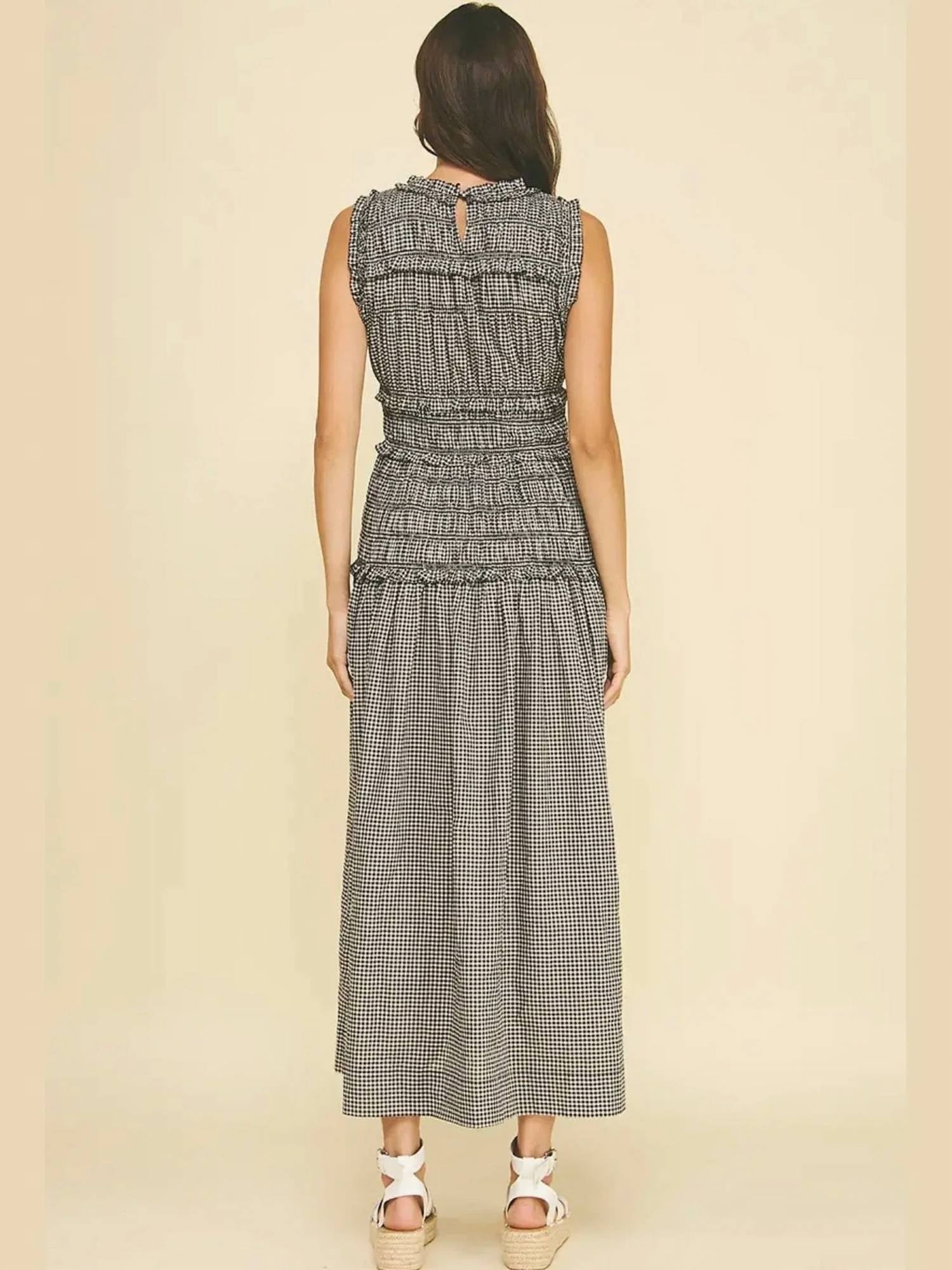 Pinch - Gingham Shirring Detailed Maxi Dress