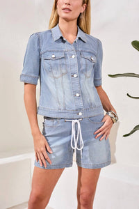 Tribal - Short Sleeve Striped Denim Jacket