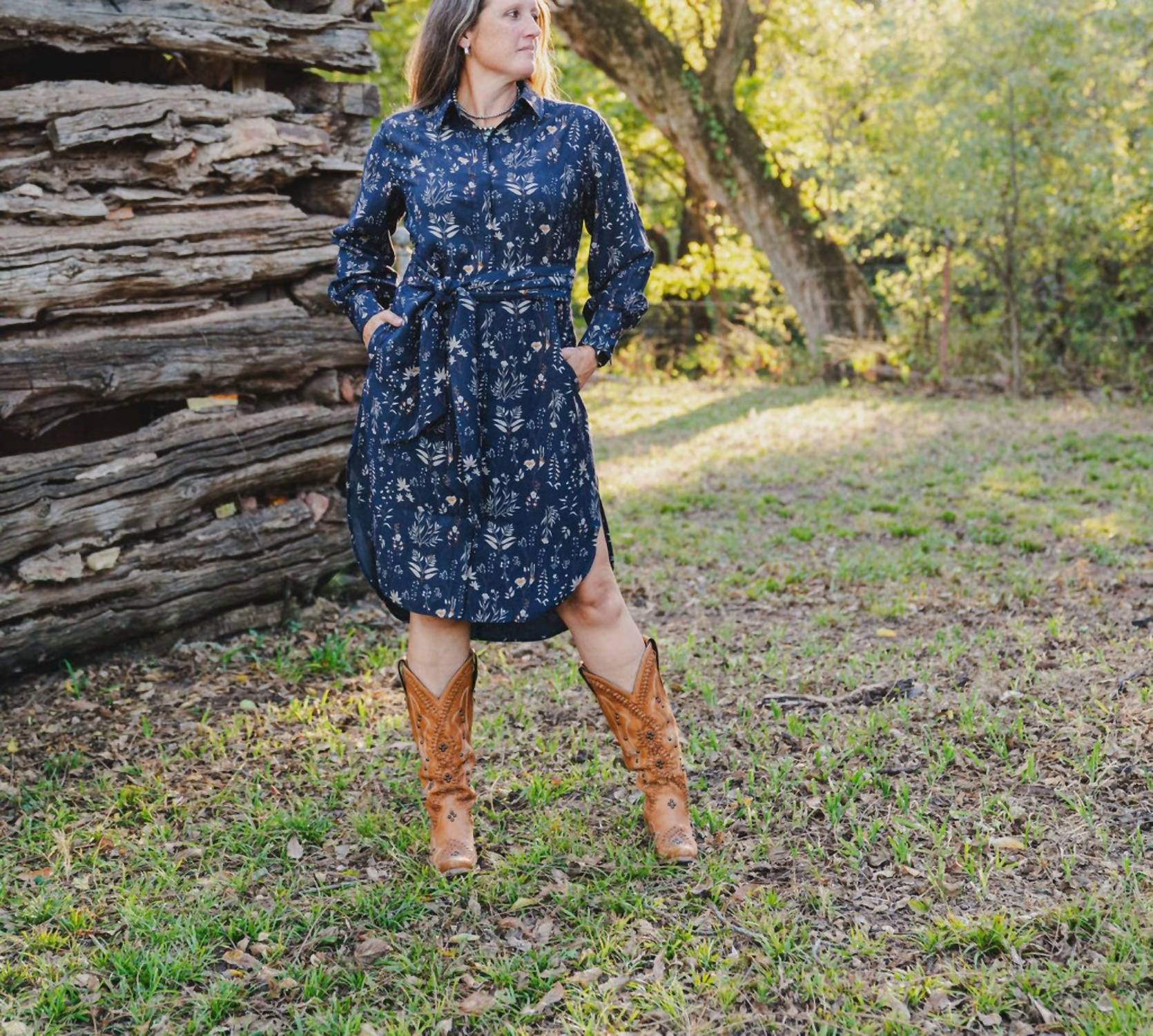 ARIAT Culham Midi Shirt Dress in blue - women's dress - view 4