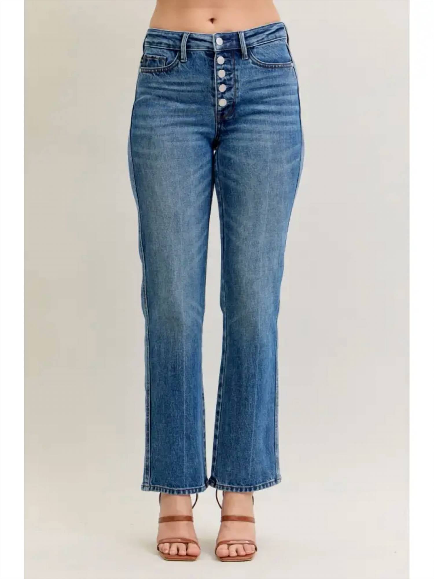 Judy Blue - Mid Rise Slim Straight Rigid Magic Button-fly Jeans