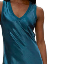 Michael Stars Randi Satin V Neck Midi Dress in rainforest - women's dress - detail view