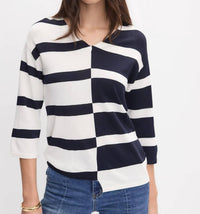 Joseph Ribkoff - Striped Knit V-neck Pullover Sweater