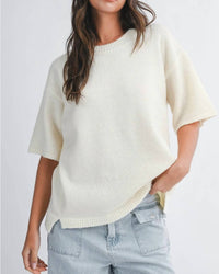 AEMI + CO Short Sleeve Knit Sweater in cream - women's t-shirt