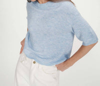 Grace & Mila Oversized Wool Crew Neck Sweater Top in ciel - women's sweater - detail view