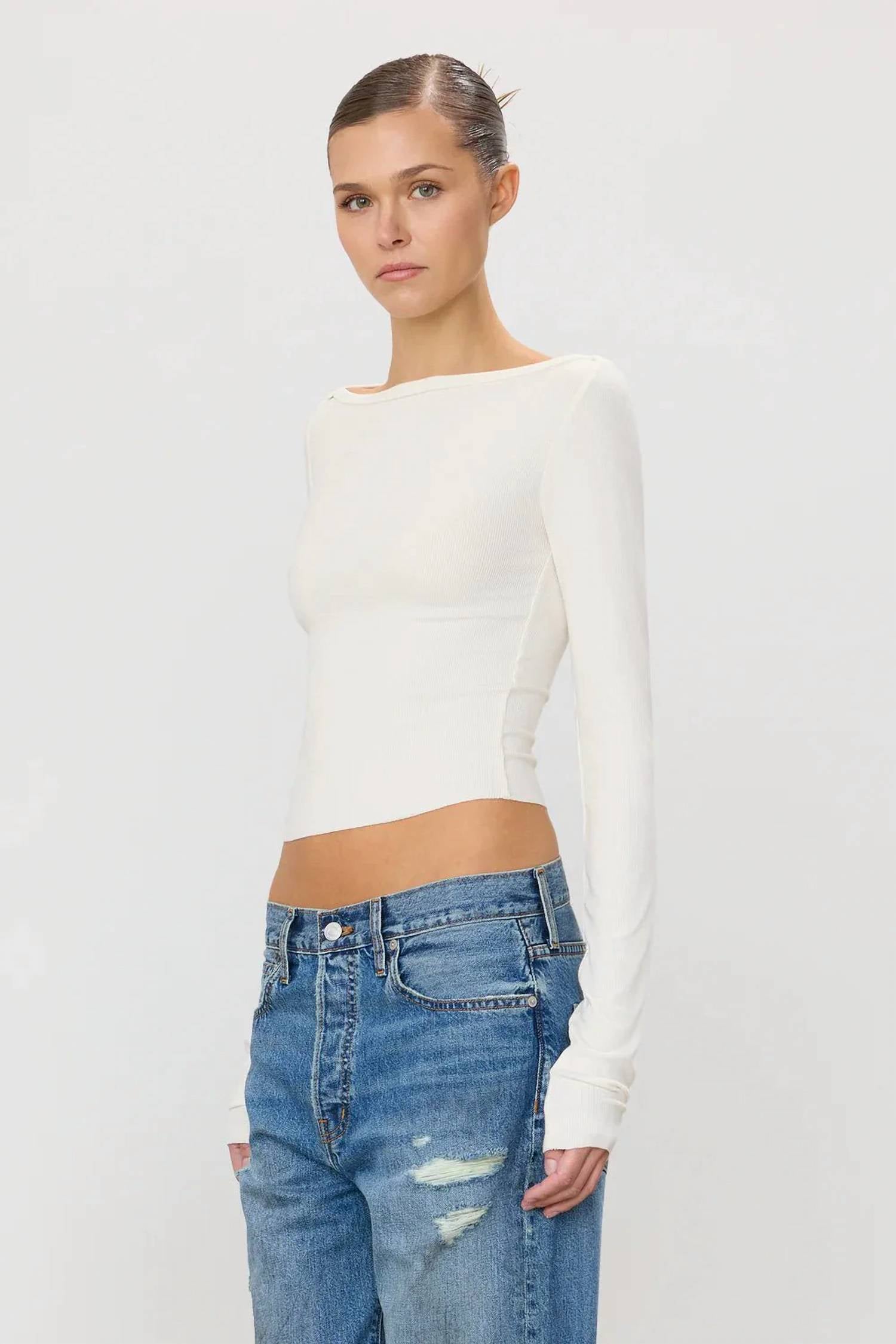 Eterne - Long Sleeve Boatneck Top