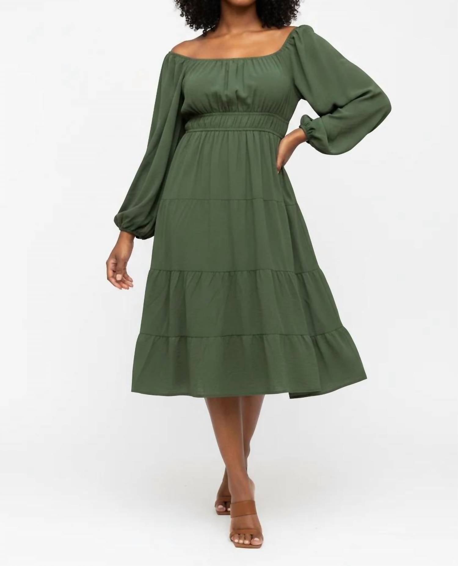 She + Sky - Women's Long Sleeve Woven Tiered Dress