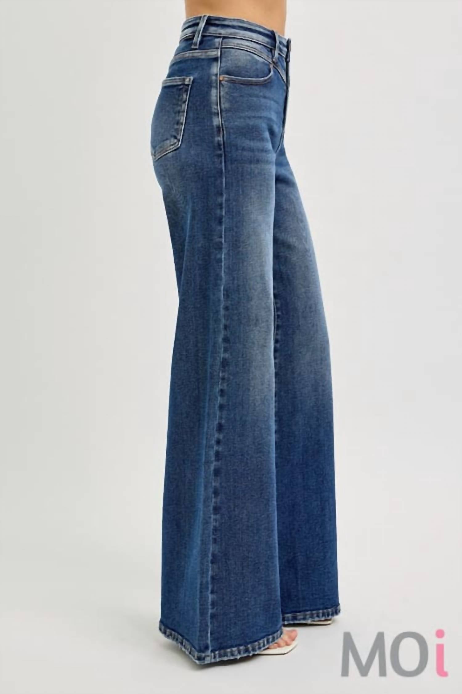 Risen - High Rise Wide Front Yoke Detailed Jeans